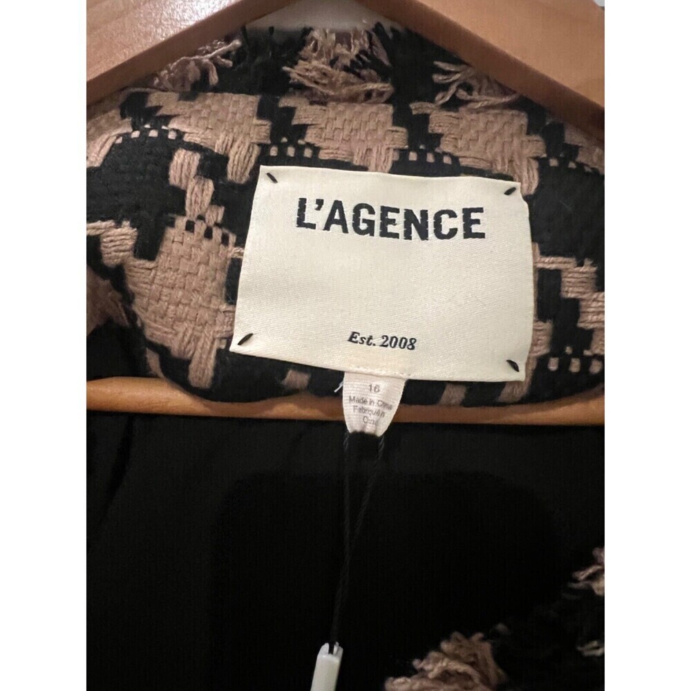 NWT L'AGENCE Angelina Houndstooth Open Front Blazer in Cappuccino Black Brown - Picture 14 of 16